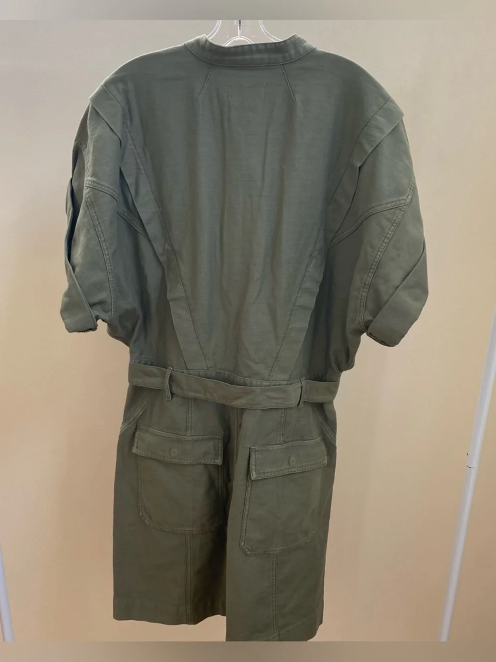 FRAME Twisted Utility Shirt Dress sage green Sz XL - Picture 4 of 10